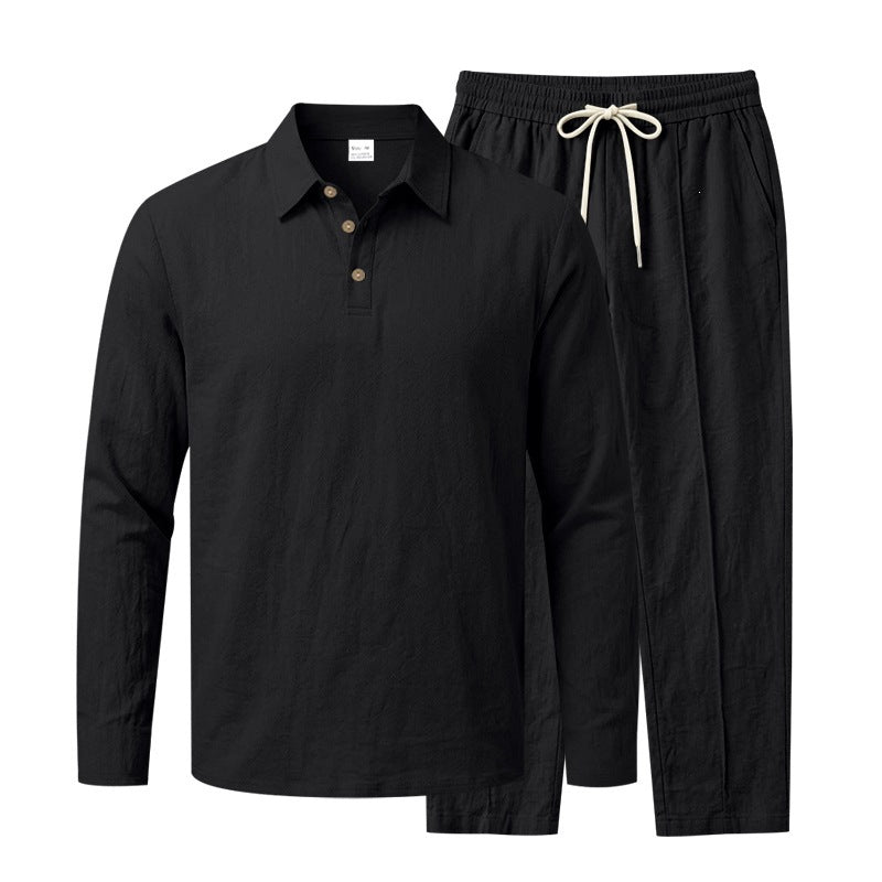 Men's Lightweight Linen Lounge Set with Henley Collar and Elastic Waist Pants Mune Fashion