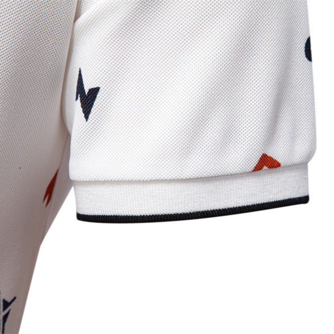 Men's short-sleeved pique polo shirt with geometric all-over print, kent collar, and contrast trim Mune Fashion