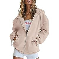Women's Oversize Zip Hoodie with Hood Kangaroo Pockets and Soft French Terry Mune Fashion