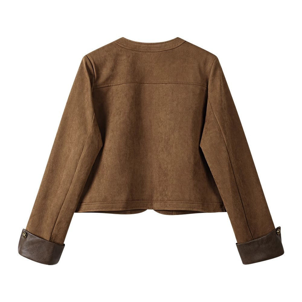 Women's Fashionable Suede Jacket with Pockets Mune Fashion