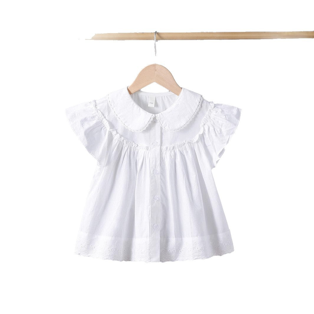 Girl's blouse with elegant ruffled sleeves and classic collar Mune Fashion