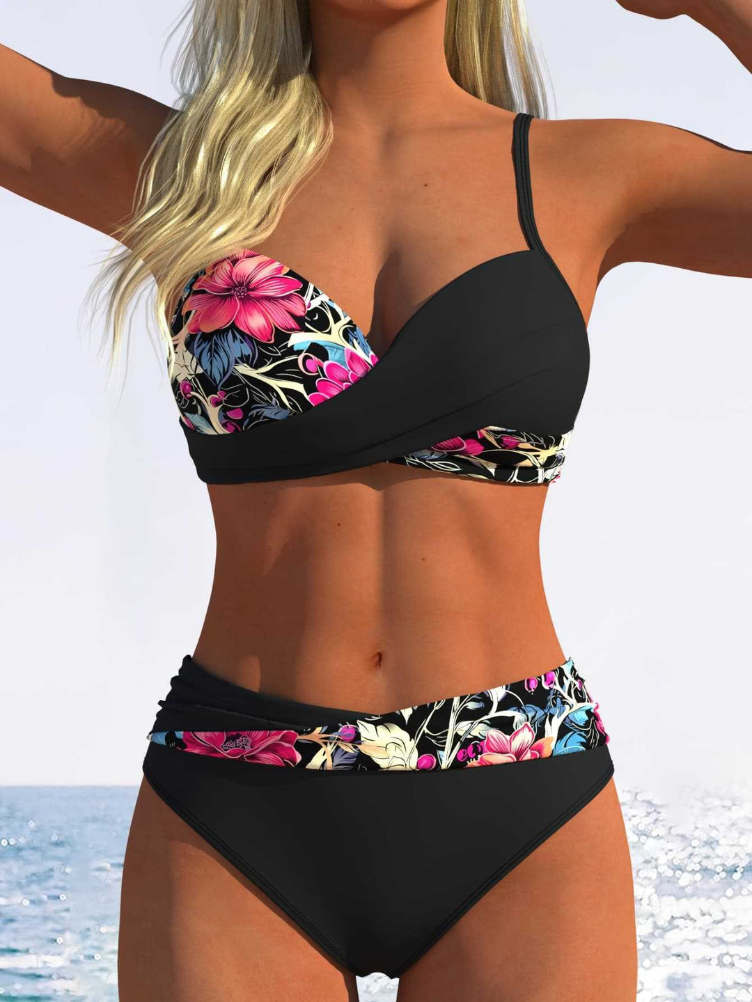 Women’s bikini set with floral wrap pattern and comfortable high-waist briefs Mune Fashion