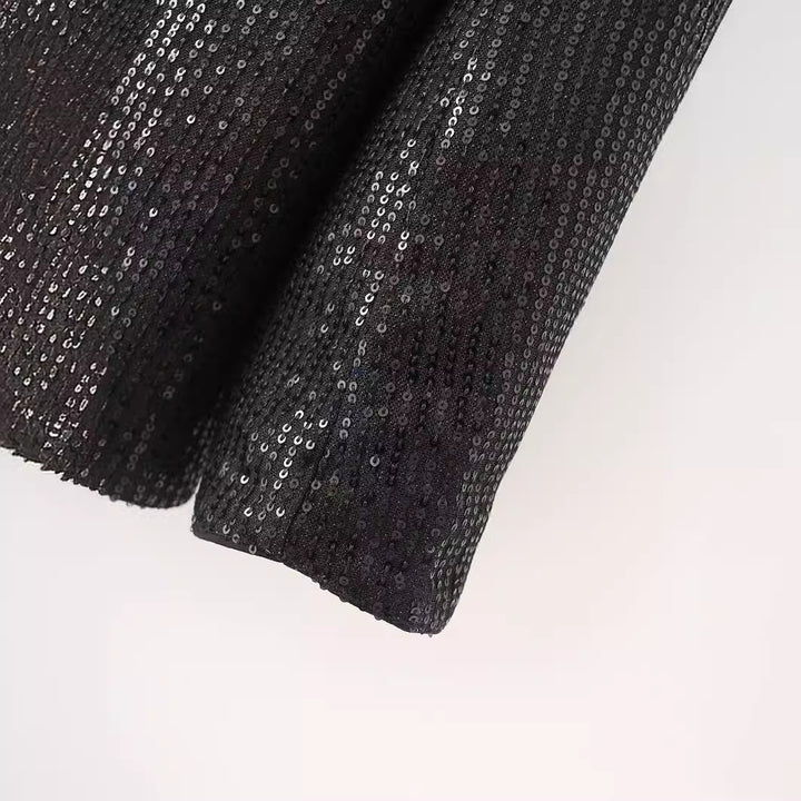 Women's tailored sequin blazer with satin shawl lapel and welt pockets Mune Fashion