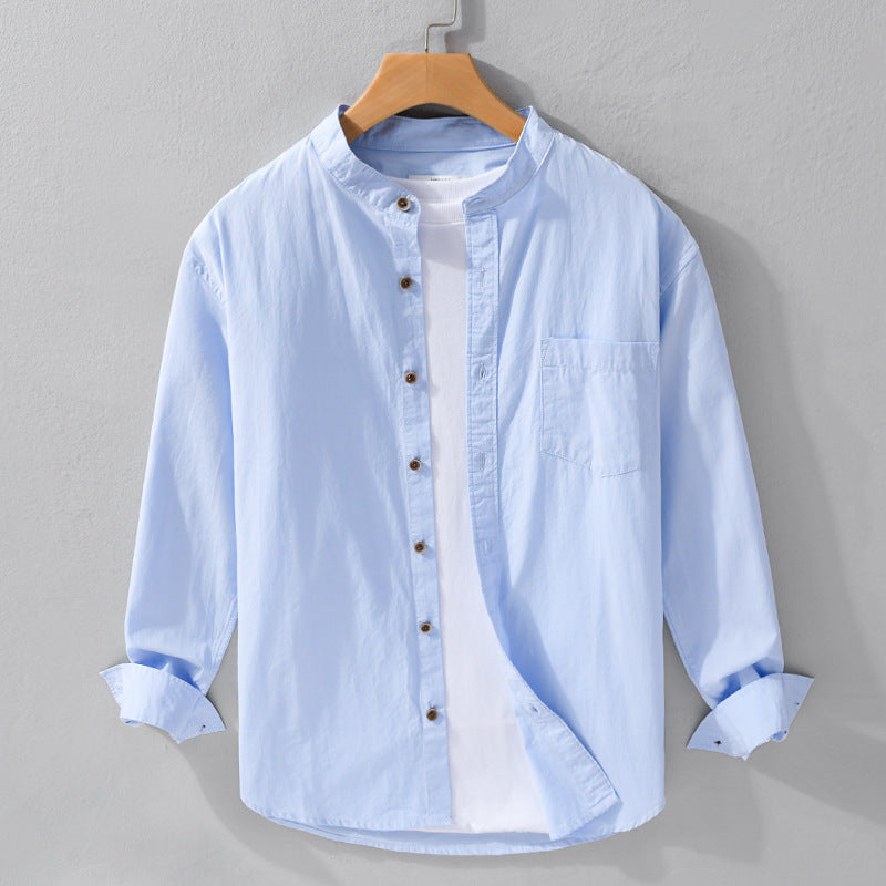 Men's shirt jacket in Mandarin style made of cotton twill, relaxed fit, with patch chest pocket and wooden buttons Mune Fashion