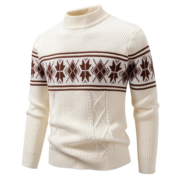 Men's Nano Winter Structured Sweater with Short Stand-Up Collar and Norwegian Pattern Mune Fashion