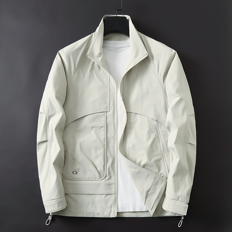 Men's lightweight technical transition jacket with stand-up collar, water-repellent ripstop look, and concealed zip pockets Mune Fashion