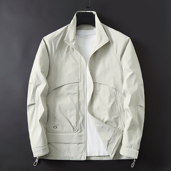 Men's lightweight technical transition jacket with stand-up collar, water-repellent ripstop look, and concealed zip pockets Mune Fashion