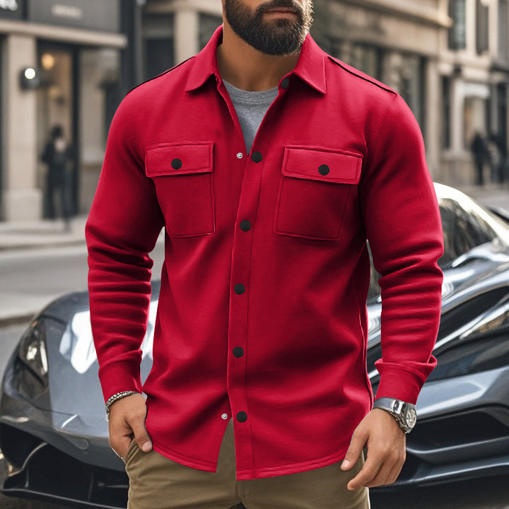 Men's fashionable overshirt jacket in felt look with patch breast pockets and visible snap button placket Mune Fashion