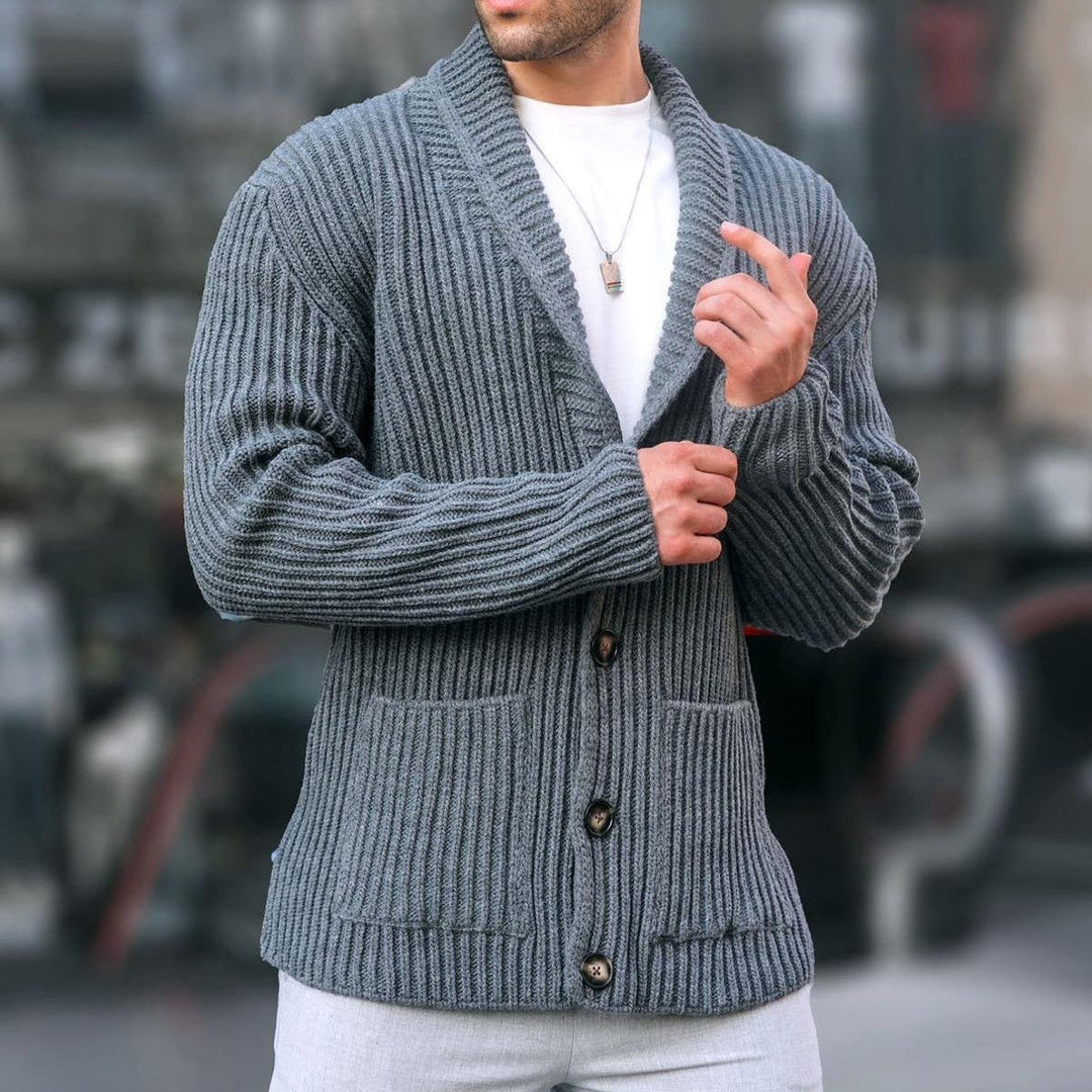 Men's Cardigan with Deep Neckline and Buttons Mune