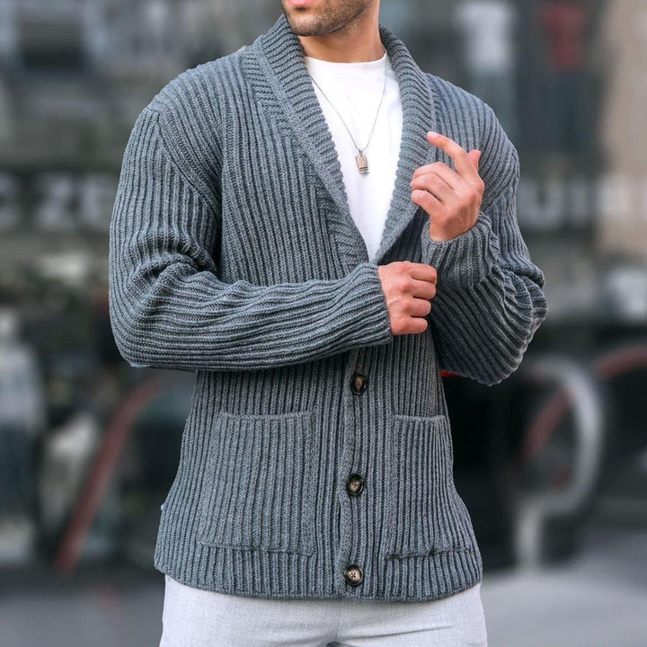 Men's Cardigan with Deep Neckline and Buttons Mune