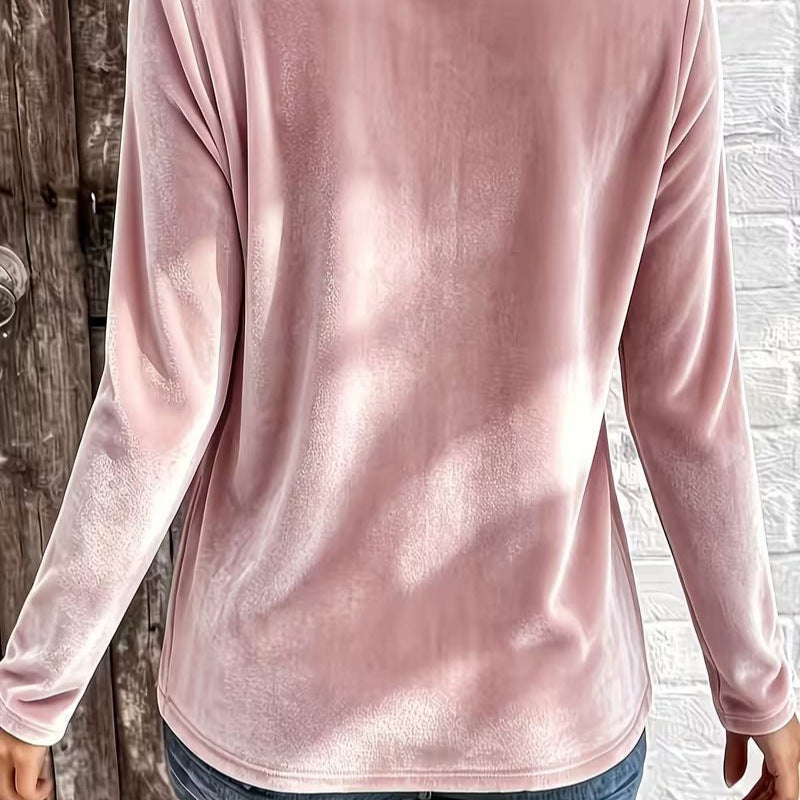 Women's Velvet Long Sleeve with Overlapping V-Neck and Feminine Draping Mune Fashion