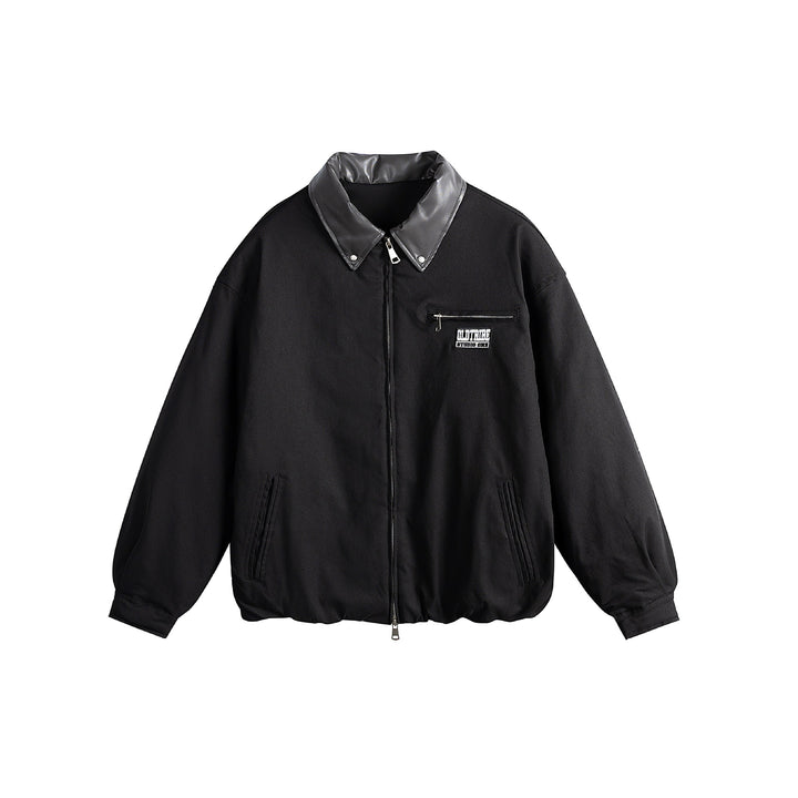 Unisex Oversized Blouson Jacket with Faux Leather Shawl Collar, Two-Way Zipper and Elastic Hem Mune Fashion