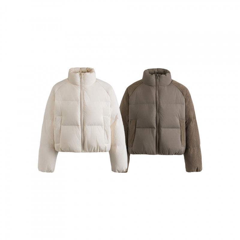 Women's short padded jacket with cord sleeves and high stand-up collar Mune Fashion