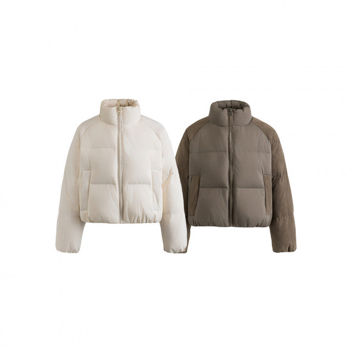 Women's short padded jacket with cord sleeves and high stand-up collar Mune Fashion