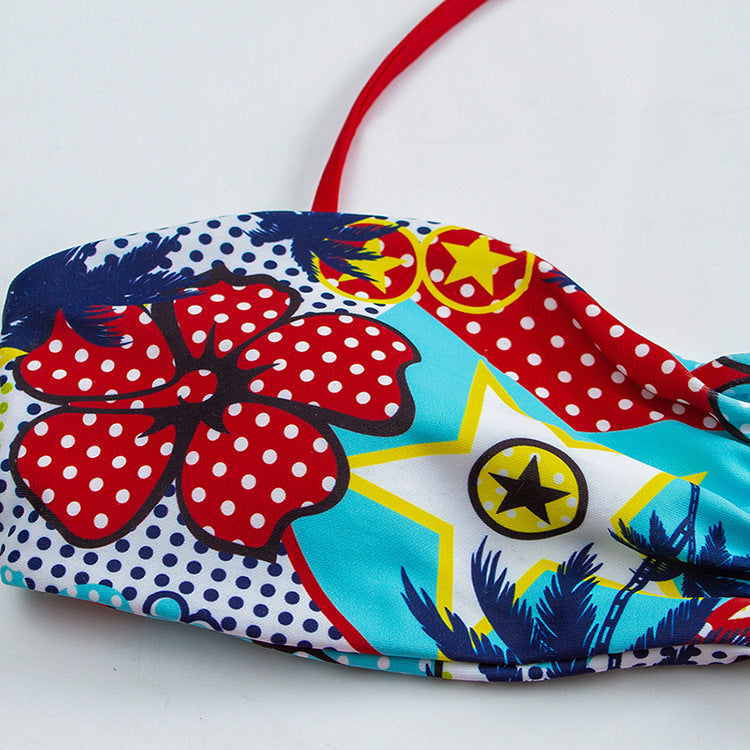 Women Bandeau Bikini with floral pattern and non-slip design Mune Fashion