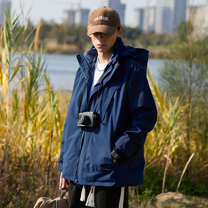 Women two-layer water-repellent outdoor jacket with hood, waist adjustment and contrast piping Mune Fashion