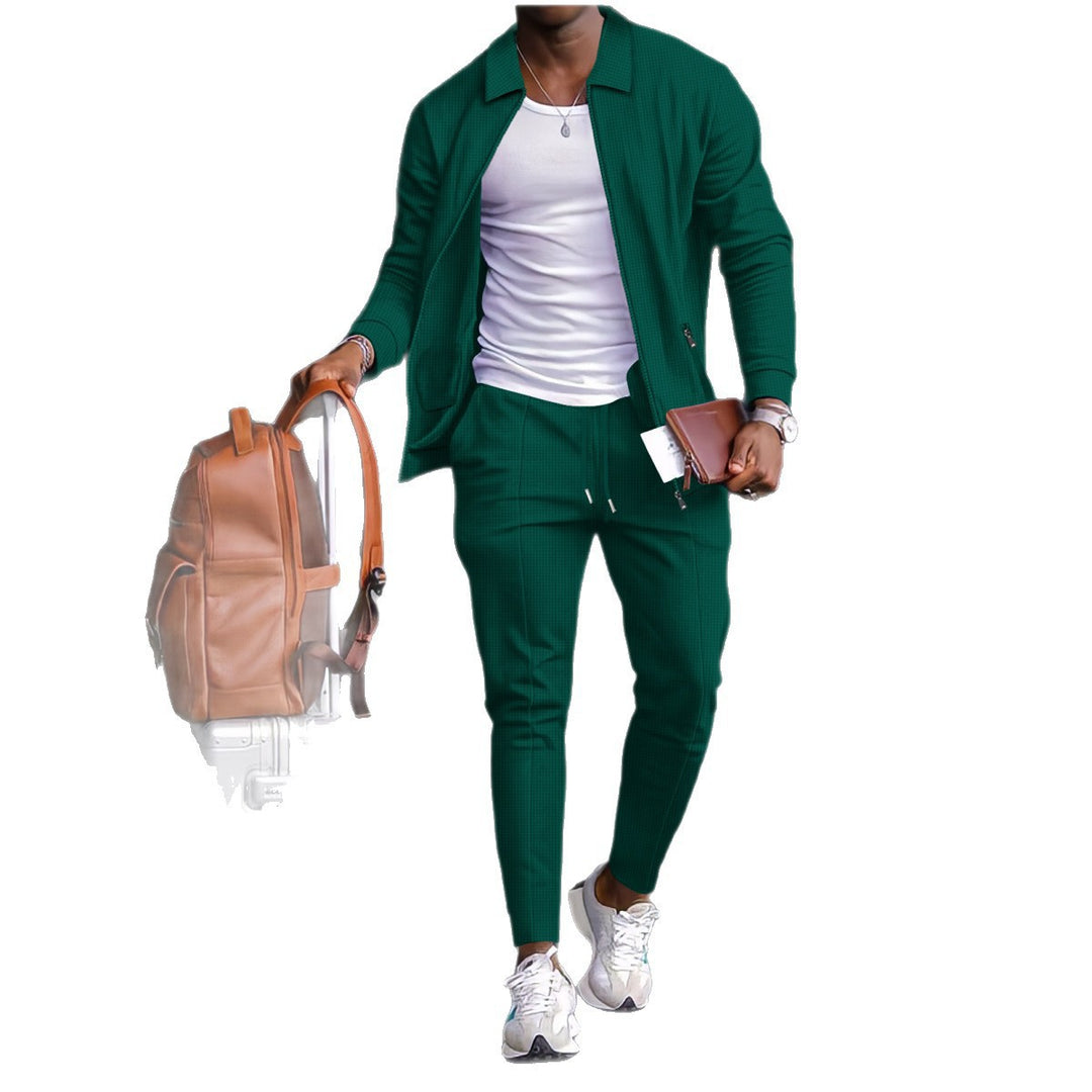 Men's two-piece travel loungewear set with structured jacket, zipper and tapered joggers Mune Fashion
