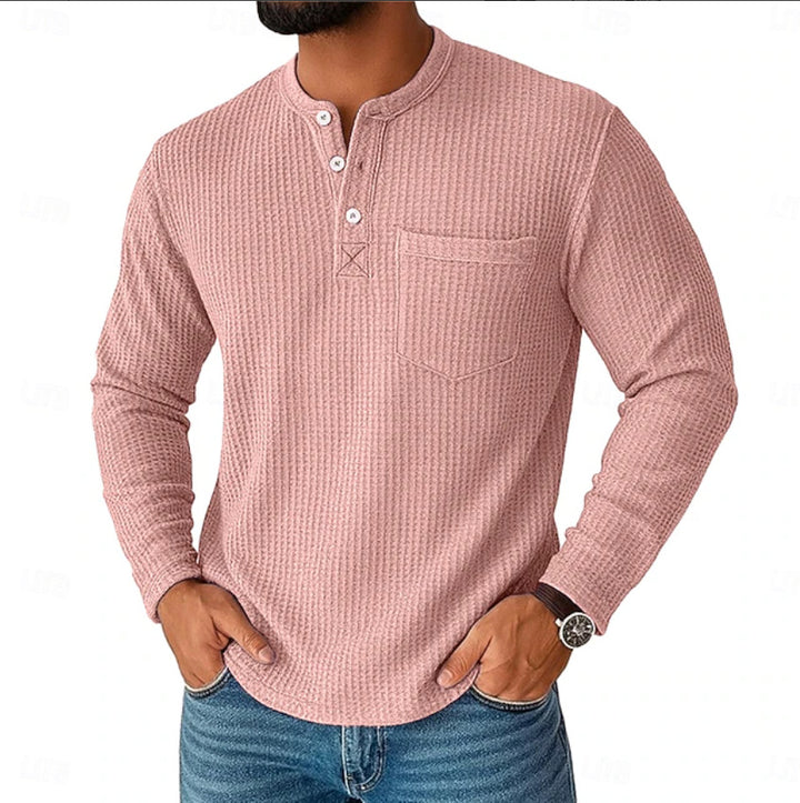 Men's long sleeve Henley with waffle structure and chest pocket thermal long sleeve shirt Mune Fashion
