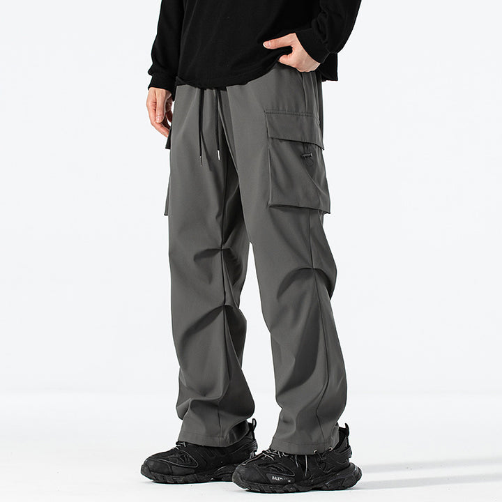 Men's Loose-Fitting Cargo Utility Pants with Drawstring Waist and Multiple Pockets Mune Fashion