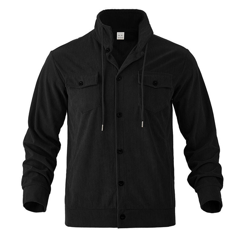 Men's functional cord shirt jacket with high stand collar, drawstring, and patch pockets Mune Fashion