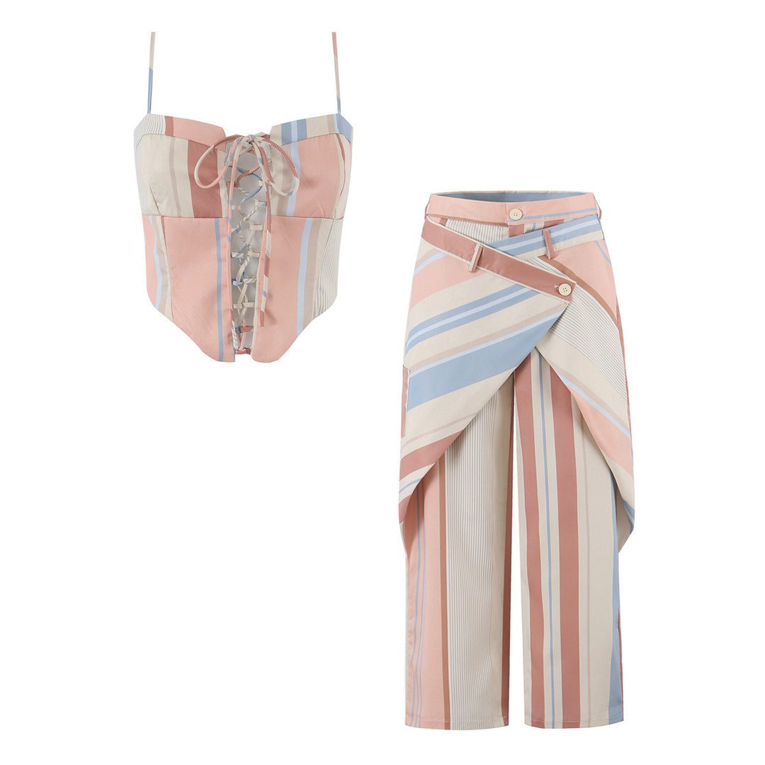 Women's Wrap Pants with Wide Leg and Asymmetrical Overlay Mune Fashion