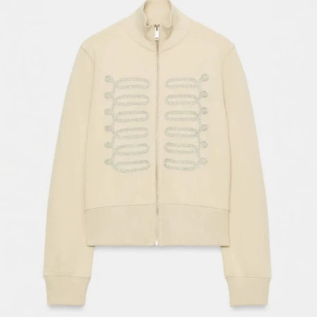 Women's Cropped Sweat Jacket with Stand-Up Collar and Decorative Cord Trim Mune Fashion