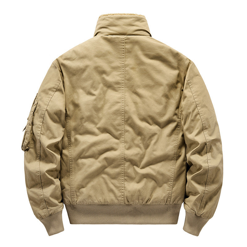Men's Vintage Canvas Pilot Jacket with Teddy Collar and Padded Quilted Lining Mune Fashion