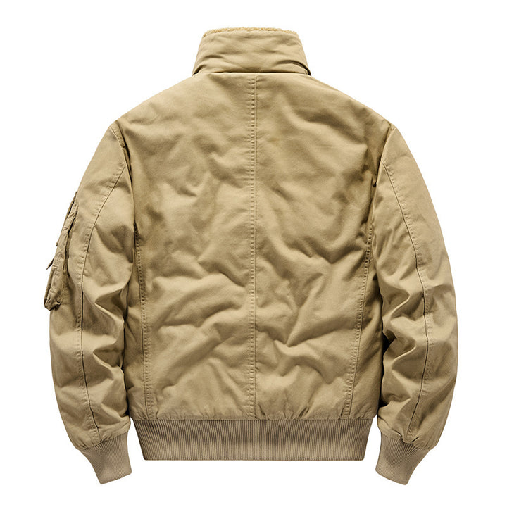 Men's Vintage Canvas Pilot Jacket with Teddy Collar and Padded Quilted Lining Mune Fashion