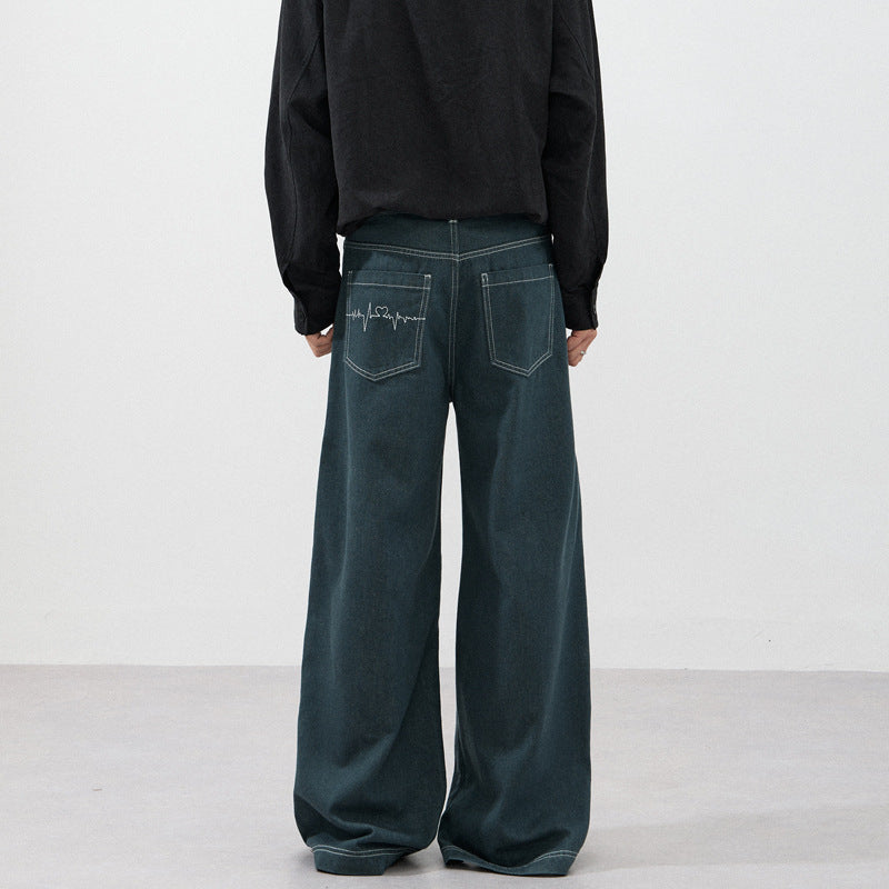 Men's Ultra-Wide Raw Denim Marlene Trousers with Contrast Seams Mune Fashion