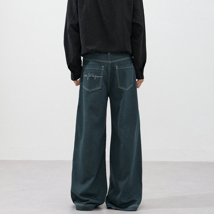 Men's Ultra-Wide Raw Denim Marlene Trousers with Contrast Seams Mune Fashion