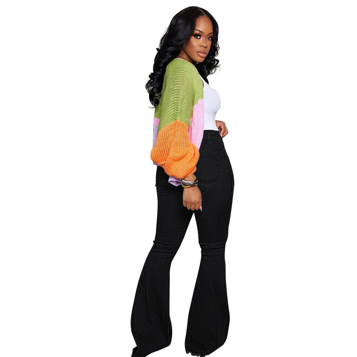 Women High-Waisted Flared Jeans with Stretch Comfort and Strategic Knee Cutouts Mune Fashion