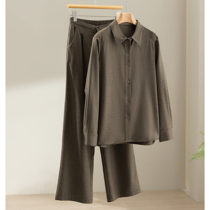 Women's Wide High-Waist Pants with Pleats, Elastic Back and Side Pockets Mune Fashion