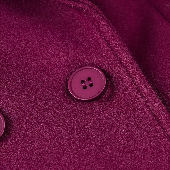Women's Maxilength Double-Breasted Coat with Oversized Lapels and Sleeve Straps Mune Fashion