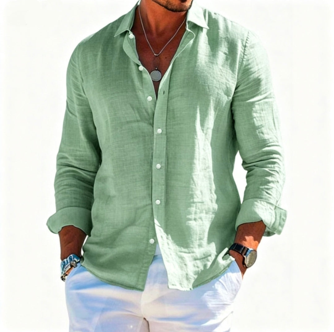 Men's structured linen shirt with open collar, lightweight texture and casual-tailored fit Mune Fashion