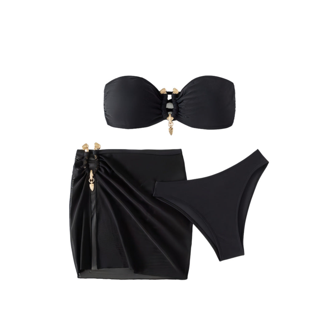 Ladies bandeau bikini set with elegant skirt overlay Mune Fashion