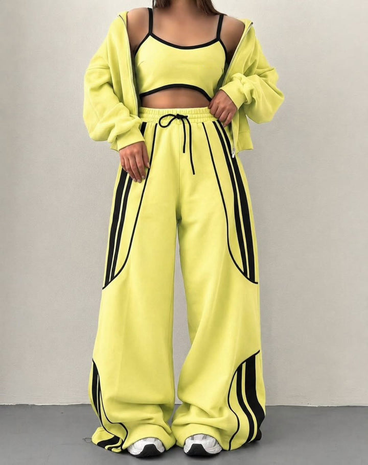 Women's Oversize Hooded Sweat Jacket with Zipper and Wide Track Pant Set Mune Fashion