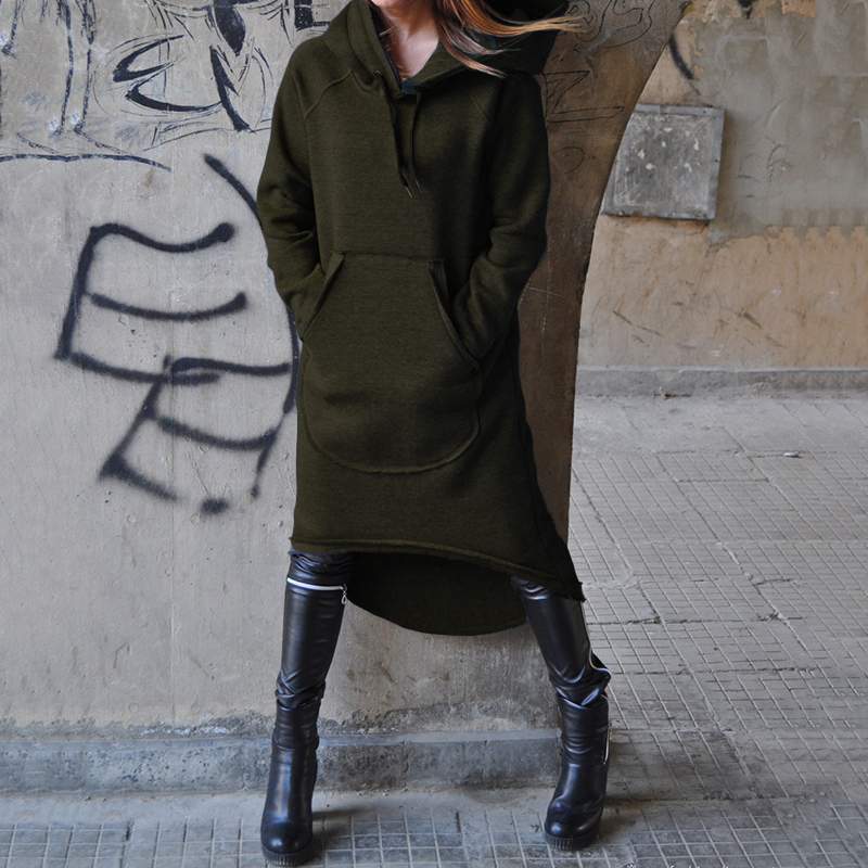 Women nan Oversize Hoodie Dress with high back hem, kangaroo pocket and casual street style cut Mune Fashion