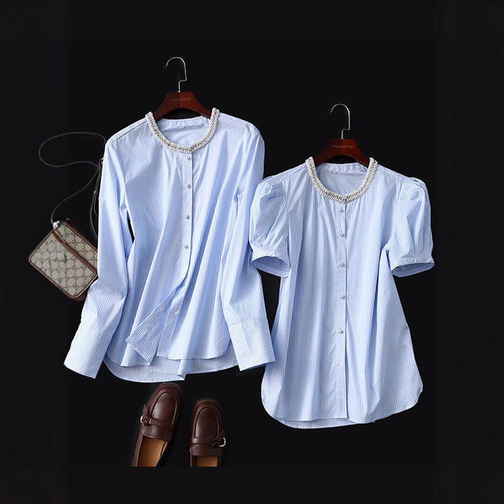Women Elegant Long Sleeve Blouse with Decorative Collar Drune