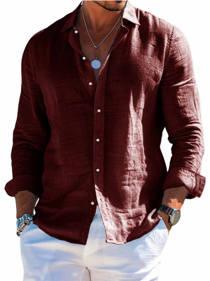 Men's structured linen shirt with open collar, lightweight texture and casual-tailored fit Mune Fashion