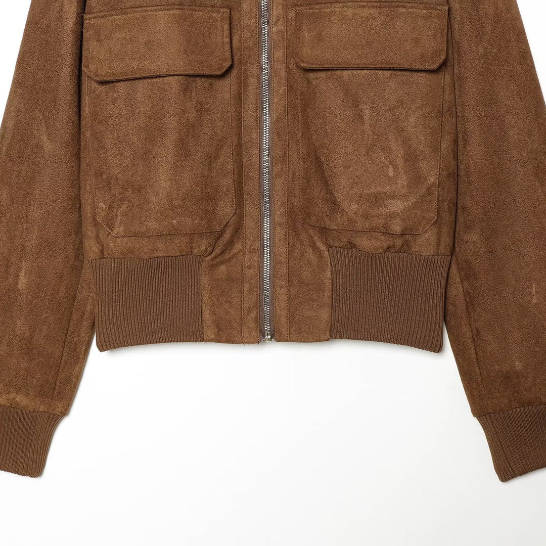 Women's suede look bomber jacket with ribbed collar and patch pockets Mune Fashion