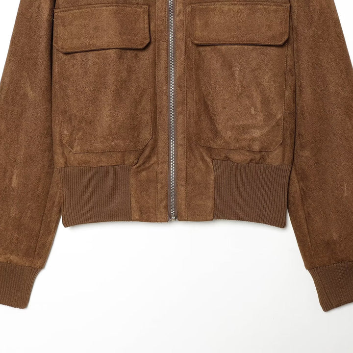 Women's suede look bomber jacket with ribbed collar and patch pockets Mune Fashion