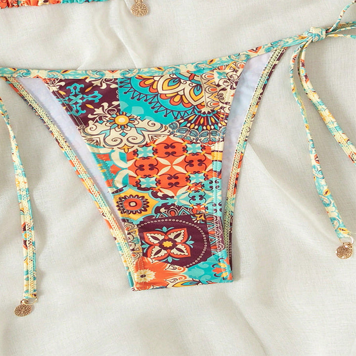 Ladies triangle bikini with adjustable straps and colorful flower pattern Mune Fashion