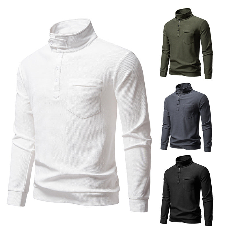 Men's Textured Waffle Knit Henley Shirt with High Collar, Button Placket and Chest Pocket Mune Fashion