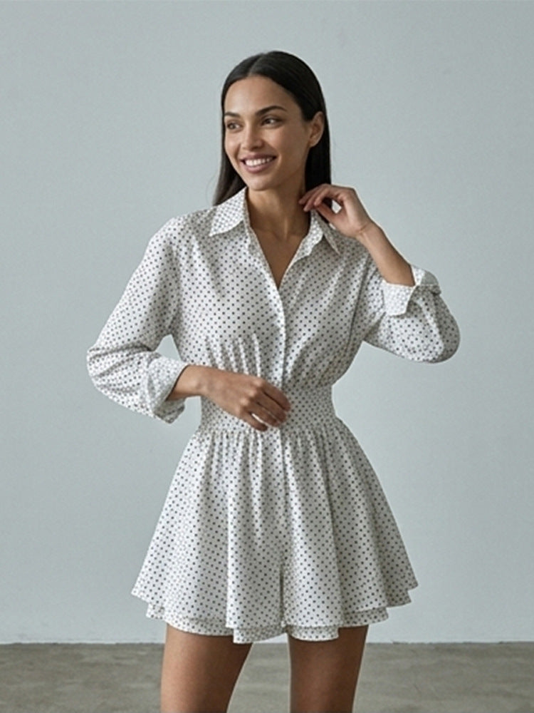 Women's mini shirt dress with gathered waist and flounce skirt Mune Fashion