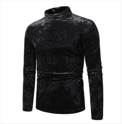 Men's figure-hugging velvet polo collar long sleeve shirt with stretch content Mune Fashion