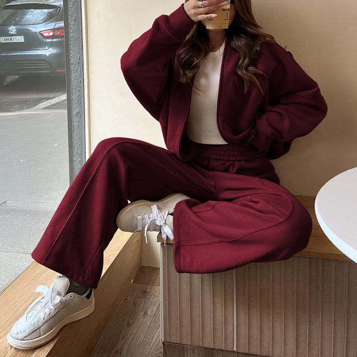 Women nan oversized zip jacket and high-waisted palazzo pants made of soft French terry Mune Fashion