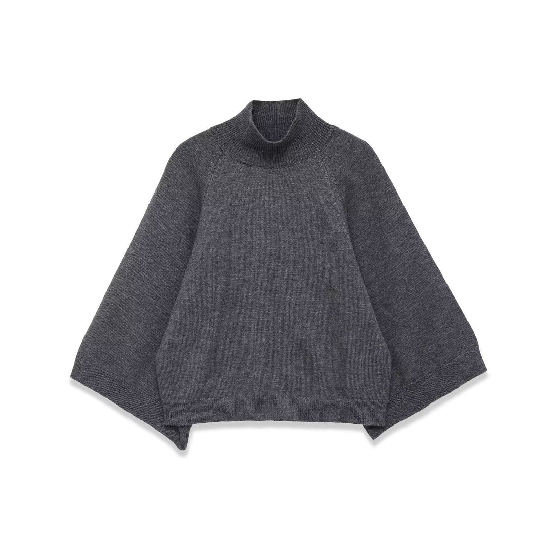 Women Oversize Knit Poncho with Roll Neck and Raglan Sleeves Mune Fashion