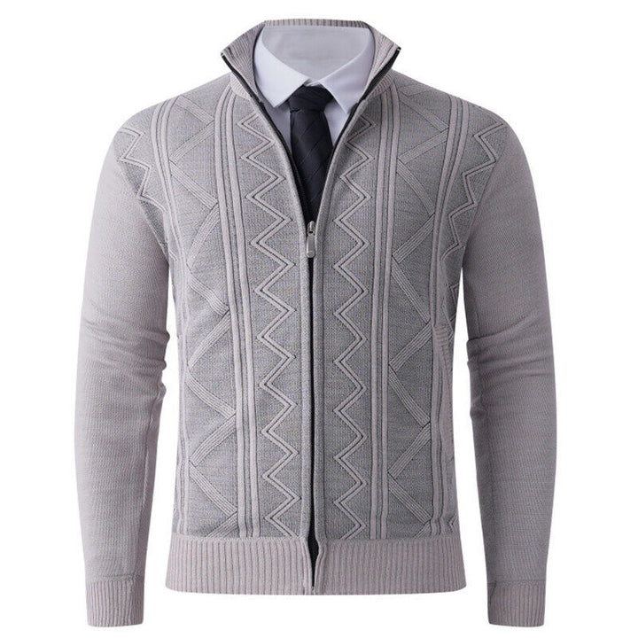 Men's knit zip jacket with stand-up collar and subtle diamond pattern Mune Fashion
