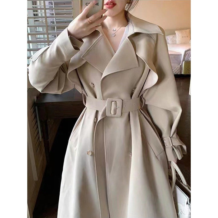 Women Tailored A-Line Trench Coat with Wide Tie Belt Mune Fashion