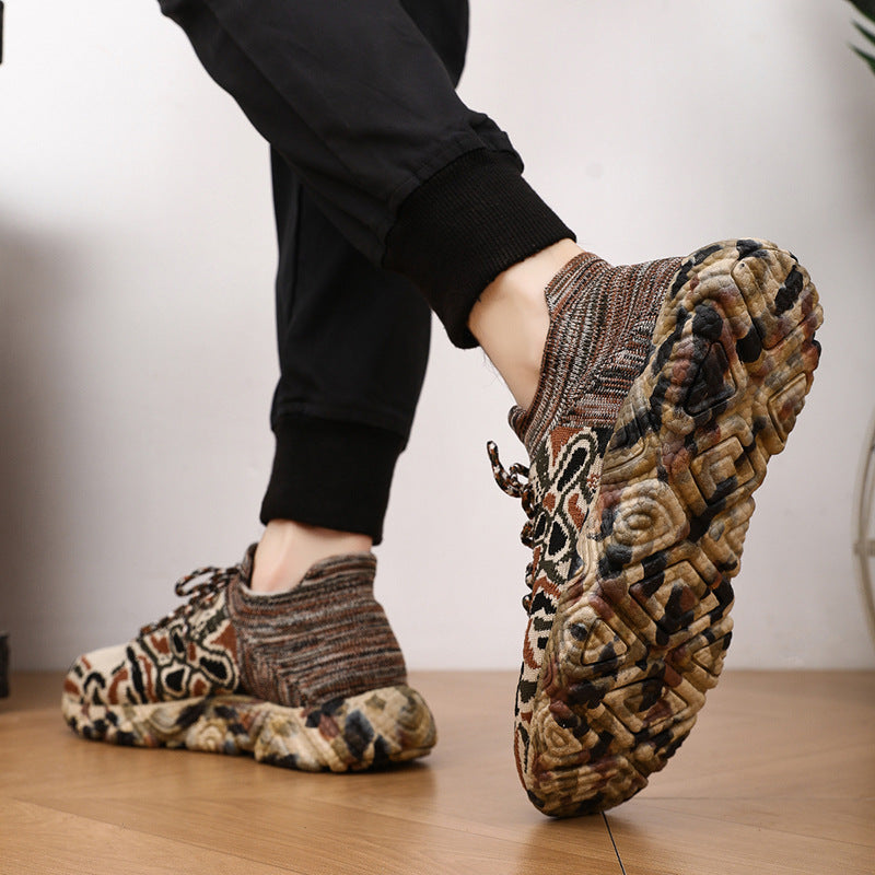 Unisex knitted sock sneaker with camouflage patterned, shock-absorbing sole Mune Fashion